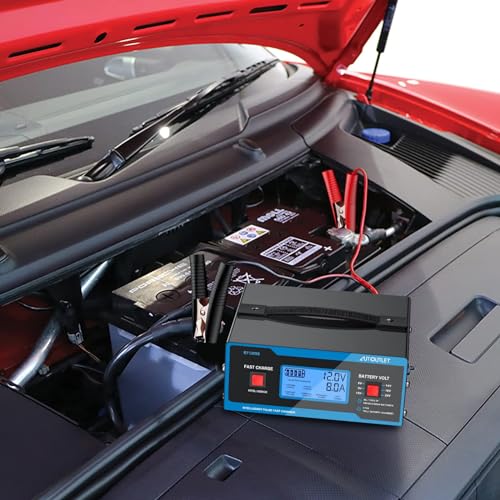 AUTOUTLET Upgraded 8 Volt Battery Charger for Golf Cart Automotive Battery Charger and Maintainer 0-14A with Cable Clamps for 6/8/12/14/16/24V Lead-Acid Batteries - color: Blue