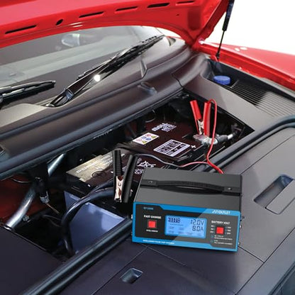 AUTOUTLET Upgraded 8 Volt Battery Charger for Golf Cart Automotive Battery Charger and Maintainer 0-14A with Cable Clamps for 6/8/12/14/16/24V Lead-Acid Batteries - color: Blue