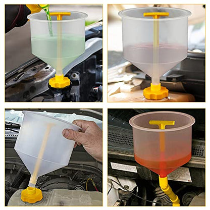 Shkalacar 15-Piece Car Radiator Coolant Funnel Kit, Spill Funnel with Multiple Caps Adapters, Make Filling Easier Coolant Stopper Lid Set