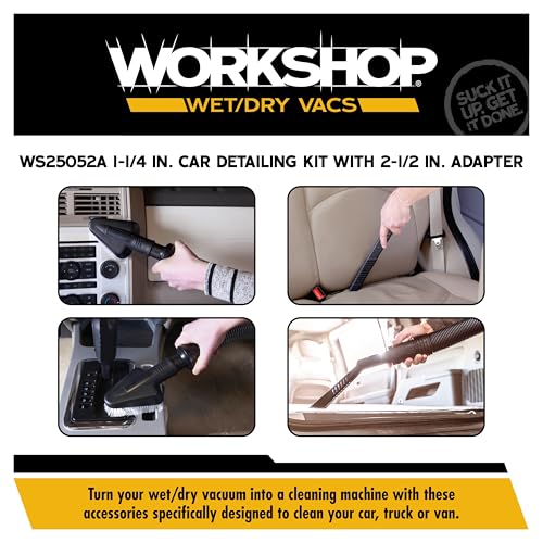 WORKSHOP Wet/Dry Vacs WS25052A 2-1/2-in. Car Cleaning Vacuum Attachment Kit | Revamp Your Car Cleaning Routine, For WORKSHOP Shop Vacuum Cleaners, Fits 2-1/2-inch Extension Wands and Hoses