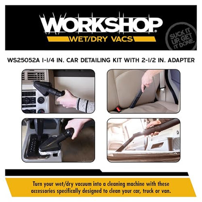 WORKSHOP Wet/Dry Vacs WS25052A 2-1/2-in. Car Cleaning Vacuum Attachment Kit | Revamp Your Car Cleaning Routine, For WORKSHOP Shop Vacuum Cleaners, Fits 2-1/2-inch Extension Wands and Hoses