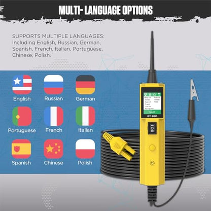 BT260 Automotive Circuit Tester Power Probe Kit, 6V 12V 24V Electrical System Diagnostic Tool with Multimeter, TFT Color Display, Smart Overload Protection, 20ft Cable for Vehicle Truck Boat