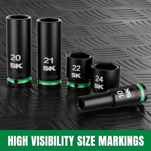 SK 1/2" Drive Impact Socket Set, 30-Piece Metric Sockets, CR-MO Steel | Deep 10mm to 24mm, Shallow 8mm to 24mm, SureGrip 6 Point Design, With Storage Case - size: 1/2"