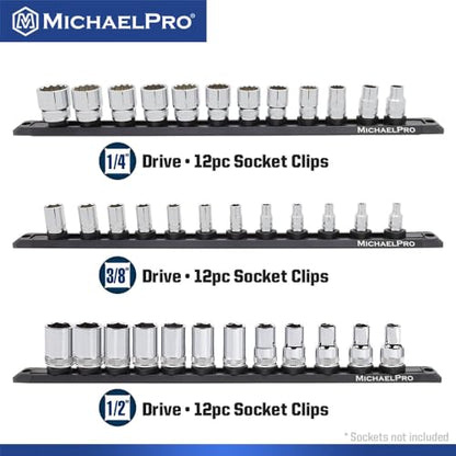 MichaelPro 3-Piece Quick Lock Magnetic Socket Organizer Rail Set- 1/4-inch, 3/8-Inch, and 1/2-Inch Drive Tool Socket Organizers, Hold 36 Sockets, Heavy Duty Aluminum Magnetic Socket Storage | MP014040 - style: Magnetic with Lock Function