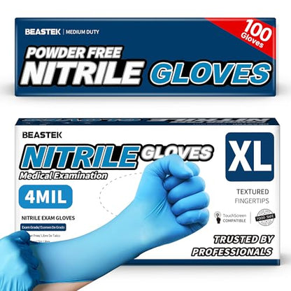 Beastek Blue Nitrile Exam Gloves, 4 Mil Disposable Powder-Free Latex-Free Medical Food Safe Cooking Cleaning Gloves, 100 Pcs - color: X-large (Blue)