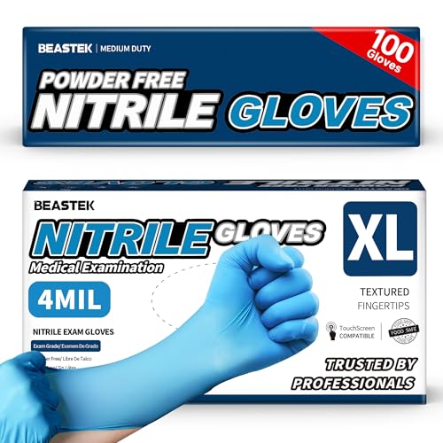 Beastek Blue Nitrile Exam Gloves, 4 Mil Disposable Powder-Free Latex-Free Medical Food Safe Cooking Cleaning Gloves, 100 Pcs - color: X-large (Blue)