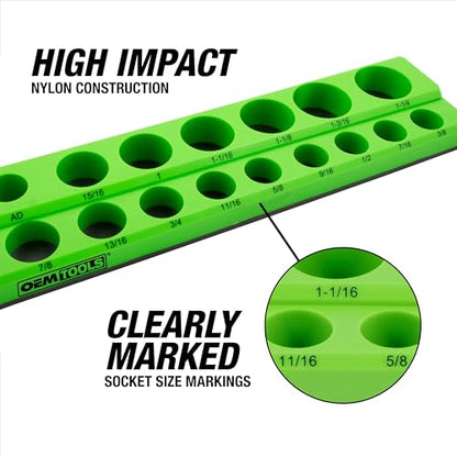 OEMTOOLS 22488 6 Pack Set Metric and SAE Magnetic Socket Tray Set, Black and Green Socket Organizers, 1/4, 3/8, 1/2 Inch Drive Socket Organizer Tray Set - style: Black and Green