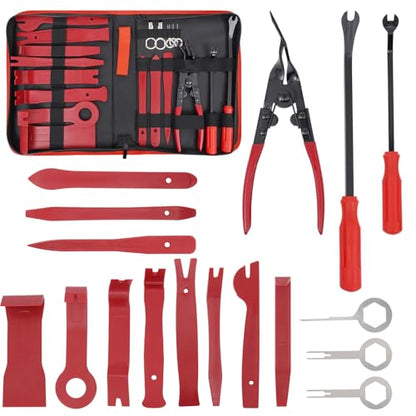 19Pcs Trim Removal Tool Kit, Premium Car Panel Plastic Pry Set with Clip Pliers and Fastener Remover, Door Panel Dashboard Audio Radio Upholstery Molding