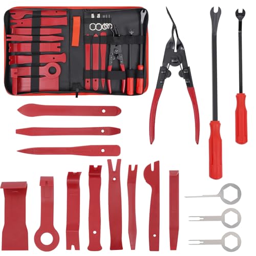 19Pcs Trim Removal Tool Kit, Premium Car Panel Plastic Pry Set with Clip Pliers and Fastener Remover, Door Panel Dashboard Audio Radio Upholstery Molding