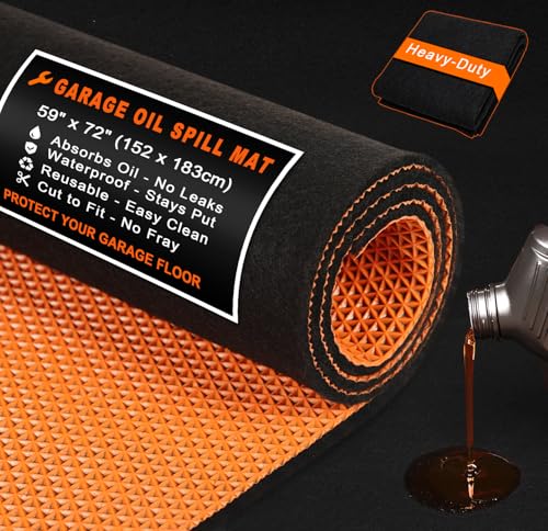 Golener Oil Spill Mat - Garage Floor Mat, Absorbent Oil Pad, Premium Maintenance Mat, Waterproof, Contain Liquid, Protect Floor from Spill & Stain, Reusable, Washable, Durable, 59”x72”, Black/Orange - size: 4'11" x 6' (Rectangular)