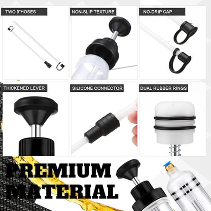 Lothee 2 Pack 500cc Automotive Fluid Extractor Pump Oil Extractor Hand Syringe Pump with Hose Manual Suction Vacuum Fuel Car Transfer for Power Steering, Hydraulic Fluid(Black) - color: Black
