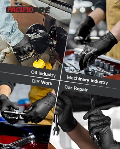 PACIFIC PPE 8 Mil Heavy Duty Black Nitrile Gloves, Chemical Resistant, Food Safe, Latex Free Disposable Gloves for Mechanic, Cooking, and Cleaning, Large - size: Large(Pack of 100)