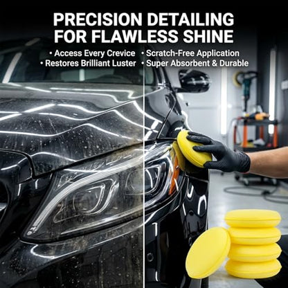 PSLER Foam Applicator Pads - Foam Car Wax Applicator Pad Detailing Round 4 inch Polishing Sponges for Car Wax Applicator Pad 12 Pack-Yellow