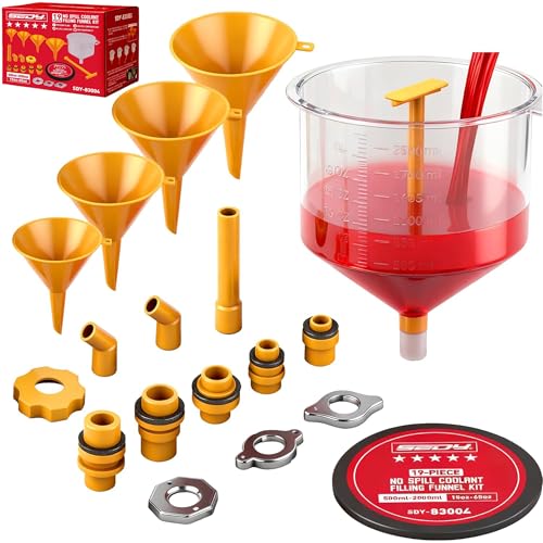 Ultimate No Spill Coolant Funnel Kit - 19-Piece Spill-Free Radiator Funnel Set, Spill Proof Radiator Bleeder Kit, Coolant Filling, Radiator Filler, Extra Funnels and Adapters for Universal Vehicle - size: 19 PCS - Classic Edition