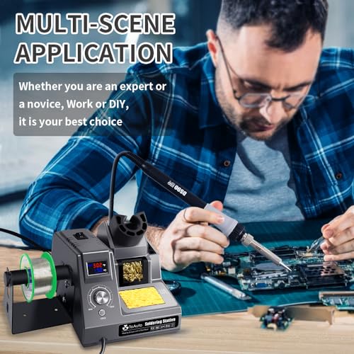 TOAUTO DS90 Soldering Station-°F & °C Dual Digital Display Soldering Iron Station Kit,90W Soldering Iron,302℉- 842℉ Temperature, Anti-Static Design & Grounding Wire, Auto Standby & Sleep,5 Solder Tips