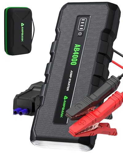 4000A Jump Starter,12V Battery Jumper Starter Portable with 18W Quick Charger, Car Jump Starter Battery Pack(10L Gas 8L Diesel Engine) with Booster,LED Light,Jumper Cables & EVA Case