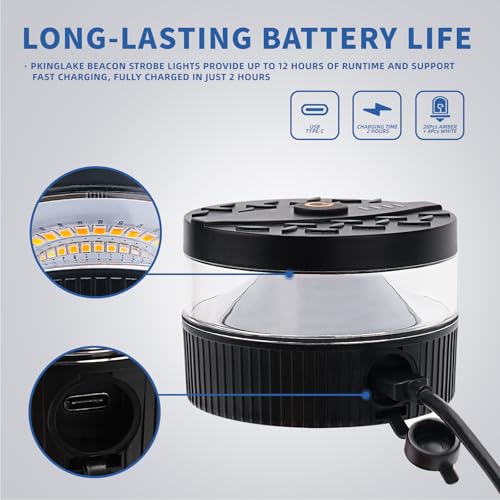 Battery Operated Blue Beacon Strobe Light w/Magnetic Base, Portable USB-C Rechargeable Mini Roof Top LED Warning Emergency Flashing Lights for Trucks, Vehicles, Car 1-Pcs - color: B/B