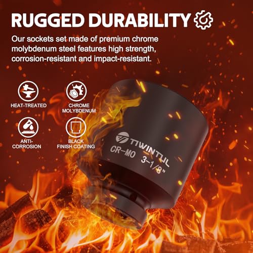3-1/8" Impact Socket 1" Drive, Deep 6 Point CR-MO for Semi-Truck | Heavy Duty Socket for High Torque Impact Wrench, Heavy Duty Socket for Construction, Oilfield & Wind Power Maintenance - size: 3-1/8"(1 PCS)