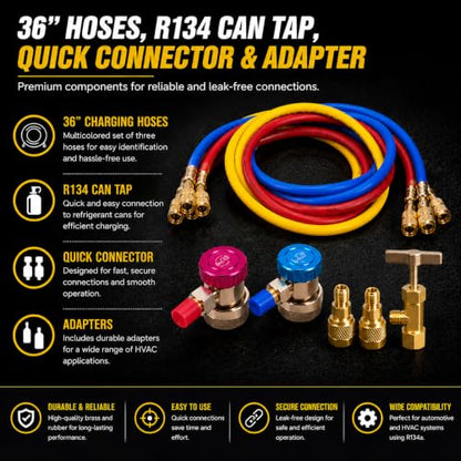 XtremepowerUS 3CFM 1/4HP Vacuum Pump HVAC R134a, R12, R22, R410a, A/C Refrigeration R134 Can Tap Adapter, R134 Quick Connector AC Manifold Gauge Air Conditioner Oil Bottle w/Bag - size: 3 CFM