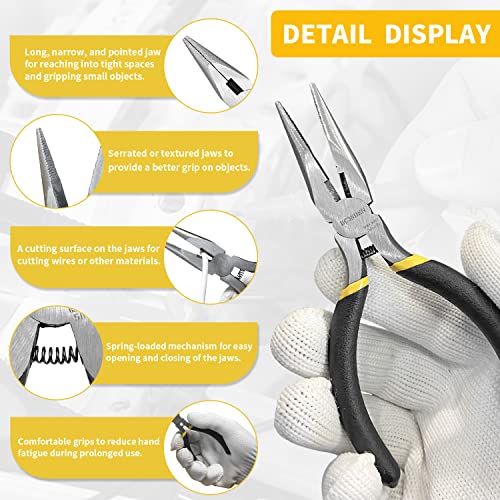 BOOSDEN 5 Pack Small Needle Nose Pliers Jewelry Pliers 5 Inch | Jewelry Making, Spring Loaded, Electronics, Tiny Mini Needle Nose Plier with Wire Cutter Bulk Serrated Edge Micro - size: 5" (5 Pack)