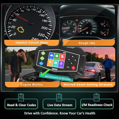 OBD2 Scanner with 2.8" Display, Auto Diagnostic Tool for Battery Test | Carbon Deposit Detection, Live Data Graphing, Mode 6/8, I/M Readiness, Performance Test, 40,000+ DTC Lookup for Gas Vehicles