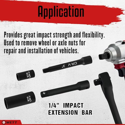 WETT 55-Piece 1/4" Drive Impact Socket Set, SAE/Metric, Deep/Shallow, Cr-V Steel, 6 Point, (5/32"-9/16", 4-15mm) Sockets with Ratchet Handle, Extension bar, Adapter and Universal Joint - size: Upgraded 1/4" Drive Socket Set (55pcs)