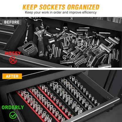 GOOACC Magnetic Socket Organizer 1/4" 3/8" 1/2" Socket Holder Set with 80 360° Swivel Clips Heavy Duty Aluminum Socket Rail Organizer for Tool Box Drawer, 6 Pieces Magnetic Drive Socket Rails Holders - size: Rail Magnetic 6PC 1/4"3/8"1/2" Red Black