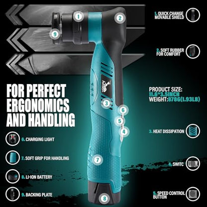 AUTIWOZ Cordless Mini Polisher Fast Change 1/3inch 12mm and 3mm Orbital, DA/RO Small Polisher for Car Detailing 6 Speeds, 2Pcs 2000mAh Li-ion Batteries, with Collet, Cone Cylinder Polishing Pads