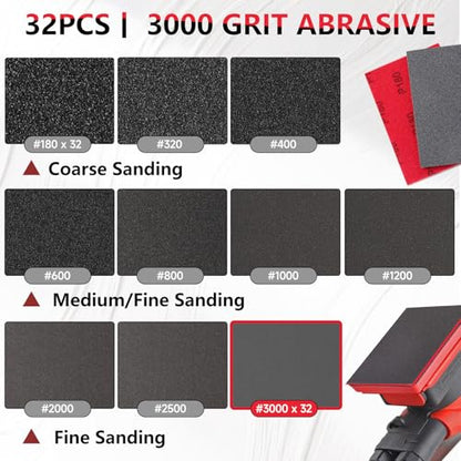 32 PCS 3000 Grit Sanding Sponge, Soft and Flexible Sandpaper Block | 3 x 4 Inch, Hook and Loop, Wet and Dry Use, Washable and Reusable, Tear-Resistant Polishing Pads for Metal Auto Paint Wood - style: 32Pcs 3000Grit