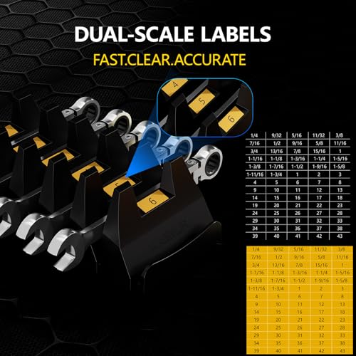 WAENLIR 48PCS Magnetic Modular Wrench Organizer Set-Tool Drawer Storage Rack with Metric&SAE Labels, Wrench Holder with Magnet, Perfect Tool Gift for Men, father, boyfriend, DIYers & Mechanics (Black) - color: Black