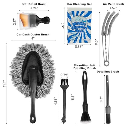 THINKWORK Car Interior Detailing Kit, Microfiber Duster with Cleaning Gel | Scratch-Free, Soft Brush, Complete 6Pcs Set, Deep Crevice , Car & Home Use, Ideal Gift