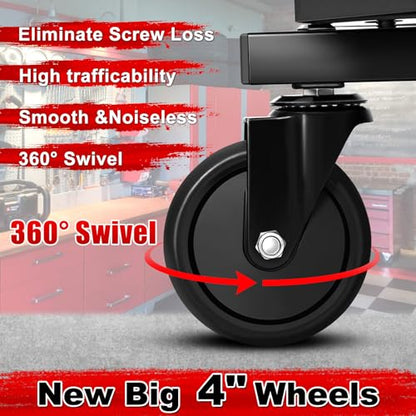 Rolling Stool with Wheels, Adjustable Height Pneumatic Garage Work Mechanic Stool Seat with Backrest, 400 LBS Capacity 360° Swivel Mechanic Crepper Chair with Tool Tray Storage, Red - color: Red