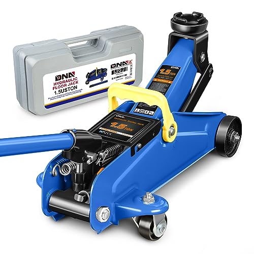 DNA Motoring 1.5 Ton Car Floor Jack Low Profile Hydraulic Trolley Service/Floor Jack, 1.5T / 3000 lbs Capacity, Lifting Range 5.3 Inch -12 Inch, with Storage Case, Blue, TOOLS-00327 - color: Blue, style: 1.5 ton