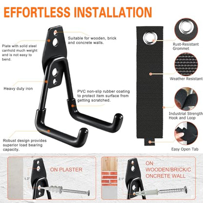HUPBIPY 26 Pack Garage Hooks Heavy Duty Utility Steel with Anti-Slip Coating Wall Mount Storage Organizer for Hanging Power and Garden Tools, Ladders, Hose, Bikes, Ropes, Bulk Items, and More | Storage Organizer With a non-slip coating for Hanging Bicycle