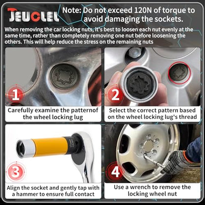 T Wheel Locking Nut Key Compatible with Audi Series, (Socket OD 27mm - ID 25mm), Wheel Lock Nut Socket Adapter, Wheel Anti-Theft Lug Nut Removal Tool, Anti-Theft Screw Remover - size: Socket T
