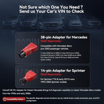 iCarsoft M900 V2.0 Full Systems Diagnostic Scan Tool for Mercedes Benz/Sprinter/Smart/Maybach from 1996–Present OBD2 Scanner Code Reader 9 Resets Battery Test CAN-FD AUTOVIN Lifetime Free Update - style: Wider Systems In-depth Scan