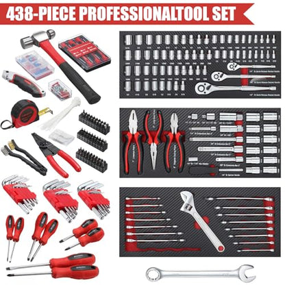 438-Piece Mechanics Tool Set with 3-Drawer Heavy Duty Metal Box Repair Tool Kit -02