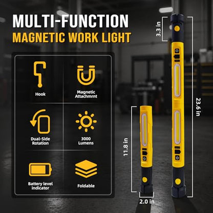 Under Hood Work Light Bar,Rechargeable Magnetic LED Work Light with 180° Swivel Head and 360° Rotating Hook, Under-Hood Work Light Strip, Ideal for Repair, Garage, Workshop, Camping