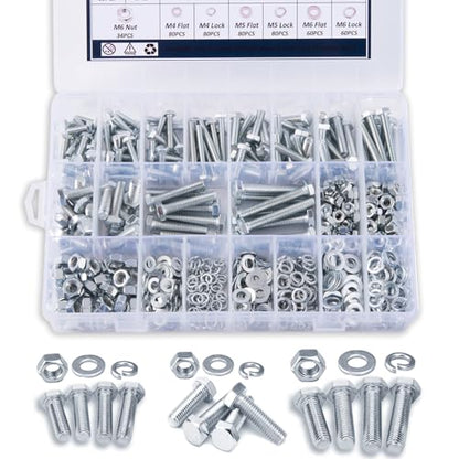 724PCS Metric Nuts and Bolts Assortment Kit, M4 M5 M6 Grade 8.8 | Heavy Duty Hex Bolts,Hardware,Nuts with Flat/Lock Washers Assorted,Bolt and Nut Kit - size: Hex Bolts-Metric M4 5 6