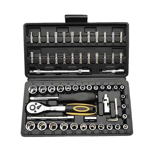 TILIBOTE Socket Wrench Set, 62PCS 1/4" Ratcheting Wrench Set With 72 Tooth count Ratchet, SAE & Metric From 5/32" - 9/16 ", 4mm - 14mm,tool Set For home And car,motorcycle,bike Repair