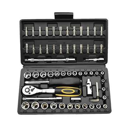 TILIBOTE Socket Wrench Set, 62PCS 1/4" Ratcheting Wrench Set With 72 Tooth count Ratchet, SAE & Metric From 5/32" - 9/16 ", 4mm - 14mm,tool Set For home And car,motorcycle,bike Repair