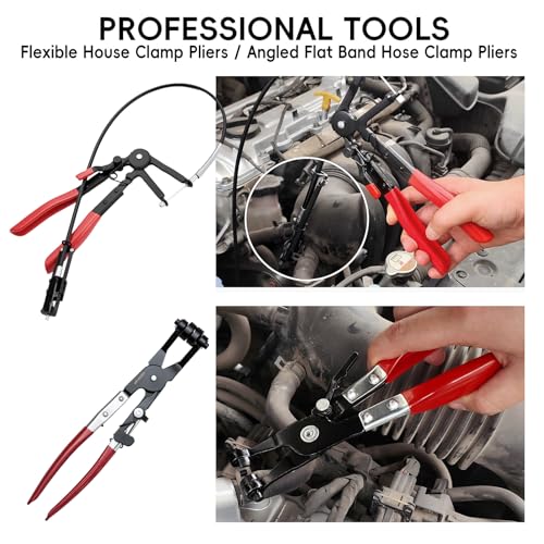 WISEUP 17pcs Hose Clamp Pliers Set, Hose Clamp Removal Tool with Electrical Disconnect Pliers & Long Reach Wire Spring Plier Set for Automotive Fuel, Oil, Coolant, Radiator Hoses