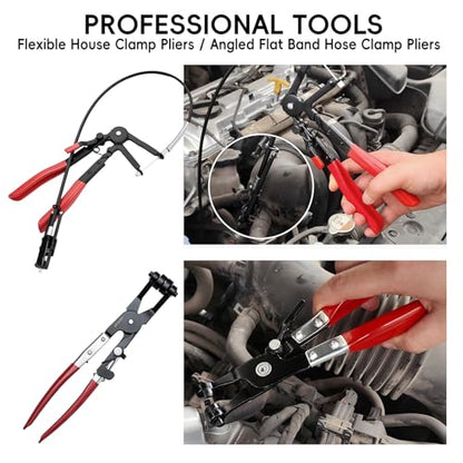 WISEUP 17pcs Hose Clamp Pliers Set, Hose Clamp Removal Tool with Electrical Disconnect Pliers & Long Reach Wire Spring Plier Set for Automotive Fuel, Oil, Coolant, Radiator Hoses