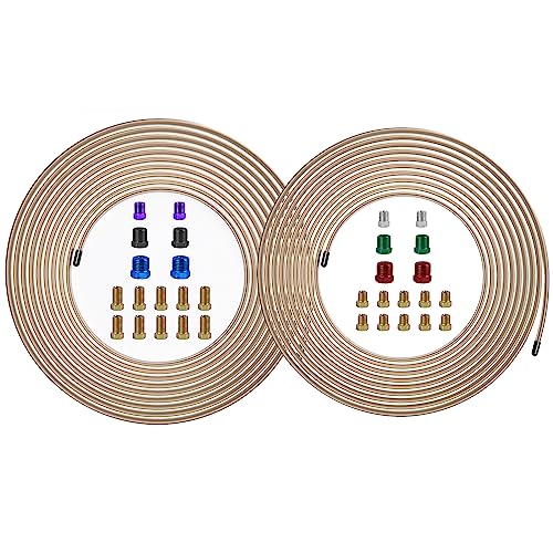 MuHize Dual-Size Brake Line Kit 1/4 + 3/16 Inch 25Ft Copper Nickel Tubing | Corrosion Resistant, 32 Braking Fittings Included, Fits Ford & Toyota Tacoma - color: Copper-nickel