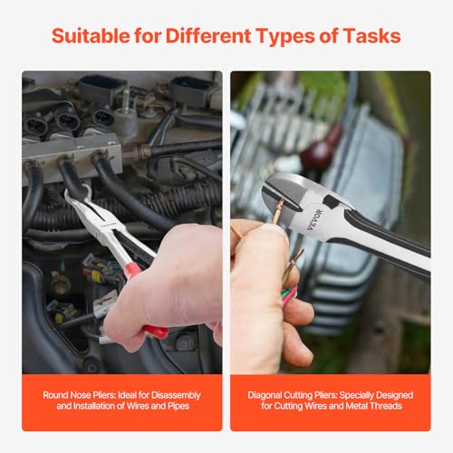VEVOR 5-Piece Needle Nose Pliers, 11 in Long Needle Nose Pliers Set, Diagonal Cutting Pliers, 45°/ 90° Bent Nose Plier, Round Nose Plier, Long Nose Plier, Professional Pliers Set with Storage Bag