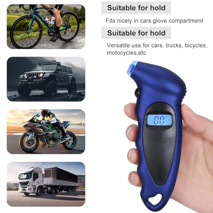 KVAEY Digital Tire Pressure Gauge, 150 PSI 4 Settings Accurate Tire Gauge with Non-Slip Grip, Backlight LCD Tire Pressure Gauge Reader Checker Tool for Car Truck Bicycle Motorcycle (Blue) - color: Blue
