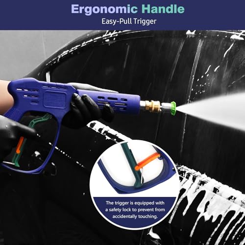 YeewayVeh High Pressure Washer Gun, 3/8" Quick Connect, Indigo | 5 Nozzles, M22 14mm/15mm Fitting, 5000PSI 8GPM Power Washer Wand for Car Wash