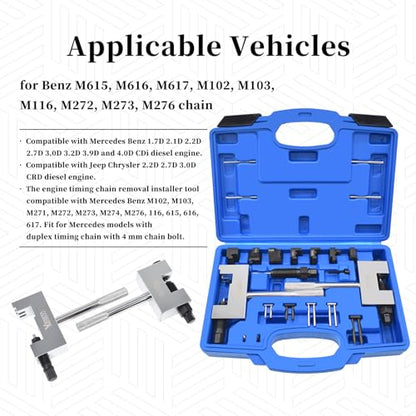 Engine Timing Chain Removal Installer Tool Kit, Camshaft Riveting Tool Kit, Compatible with Mercedes Benz M271 M272 M273 M274 M276 Chrysler Jeep, with Carrying Case & Gloves - size: for M271 M272 M273 M274 M276