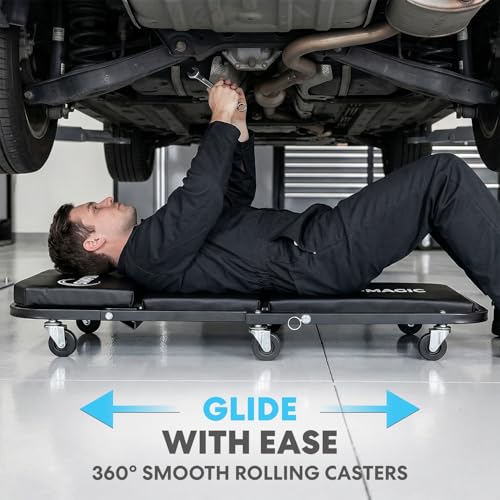 SIMPLI-Magic 2-in-1 Mechanic Creeper and Seat, Adjustable Rolling Automotive Creeper with Padded Cushion and Casters, Black