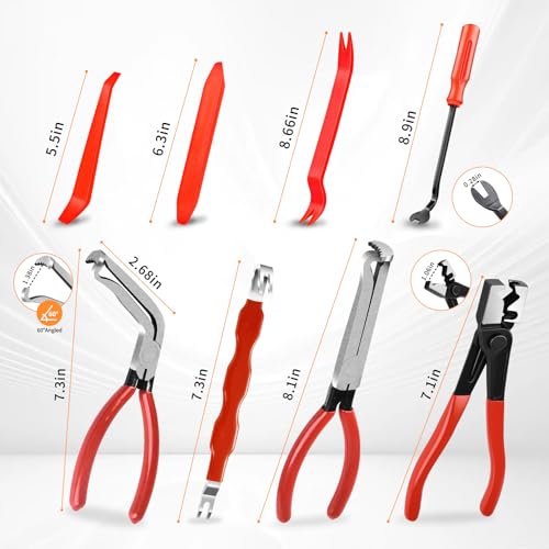 8PCS Electrical Disconnect Pliers, Automotive Electrical Plug Connector Disconnect Tool, Connector Separator,Hose Clamp Pliers and Red trim removal tool set，Applicable to Cars, Trucks, and SUVs - size: Pliers-08